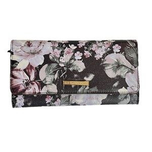 Floral Wallet Black w Gold Interior Multi Pocket Cottagecore Whimsigoth